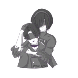 roxe-kun:   M:”Don’t get near him or I will kill you” L:”Find another B model, tsk”  overprotective partnerscouple   androids  