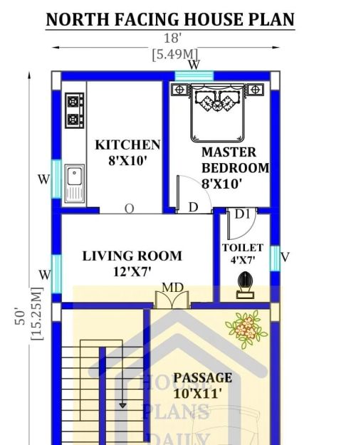 18x50 North Facing Home plan. For more House plans ideas check out the website www.houseplansdaily.c
