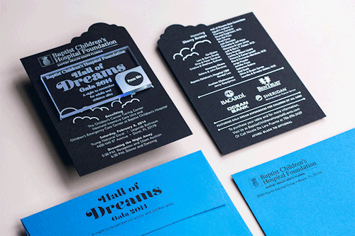 A very fancy Baptist Children’s Hospital Foundation invitation with light-up LED plaque, designed by