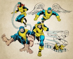 comicbookartwork:  The original X-Men: Marvel Girl, Angel, Beast, Cyclops, Iceman.