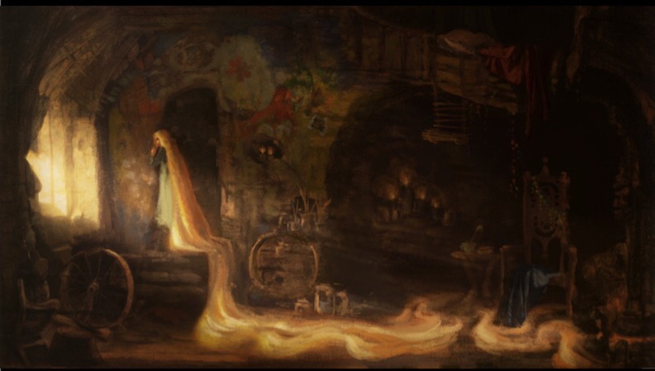 claireonacloud:  Early visual development for Rapunzel’s tower in Tangled 