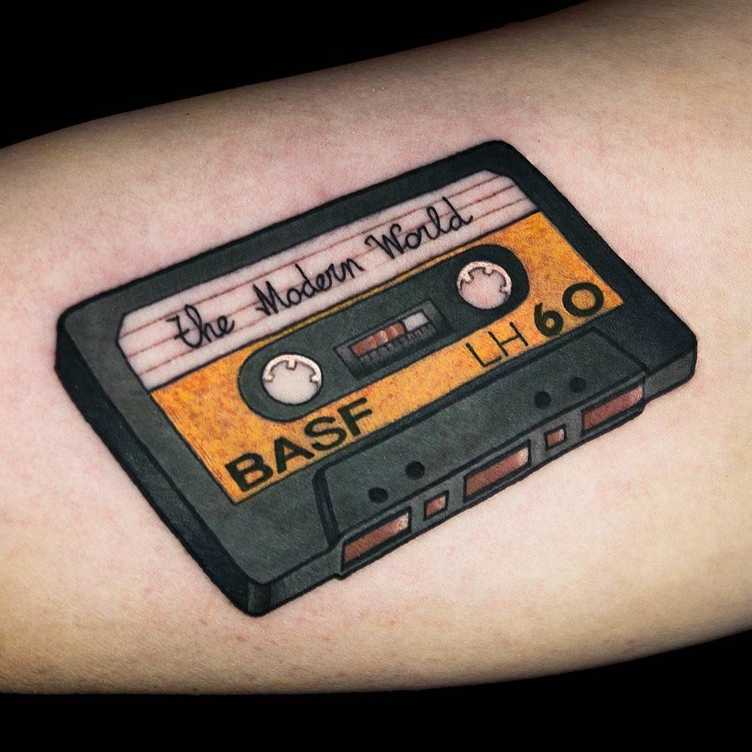 Cassette Tape Adapter done by Stephen King at Tattoo Avenue in Chicago IL   rtraditionaltattoos