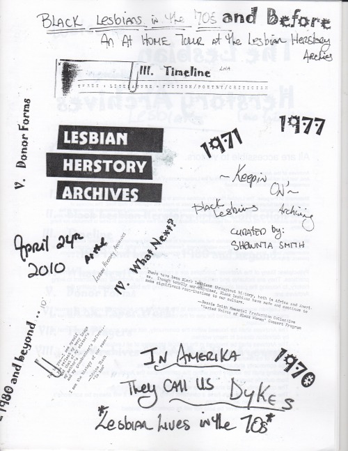 uchicagolgbtqhistoryproject:  csczine:  Title: Black Lesbians In The 70s And BeforeAdditional Title: An At Home Tour at the Lesbian Herstory ArchivesAuthor: Smith, Shawn(ta)Publisher: shawntasmith@gmail.com / LHEF, Inc., 484 14th StreetBrooklyn, New