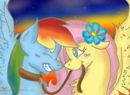 derpyhoof:  FlutterDash: My special somepet by ~Flutti  Normally the whole leash/collar thing is a big tall glass of NOPE for me, but this is really cute and OTP so I’ll let it slide >w>