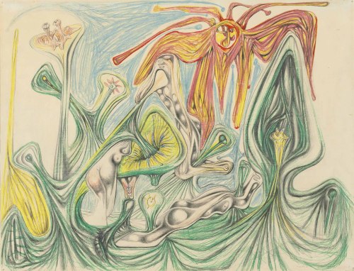 ochyming:Matta   1911-2002  The Red Sun, 1938  coloured crayon and pencil on paper 19 5/8 x 25 5/8 i