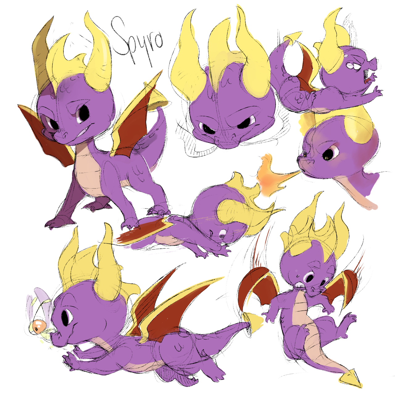 ladie-bug:  Spyro doodles. It would be nice to play a new Spyro game with other dragons