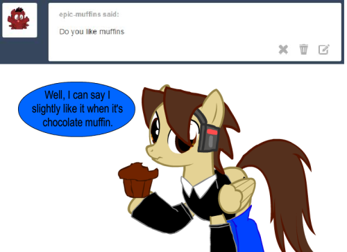 ask-star-singer:  An ask by epic-muffins featuring askskypethepony.Well, I slightly like muffin if it’s chocolate muffin, but I know somepony who’s actually as sweet as one… *Wink*  Sly stallion~ X3