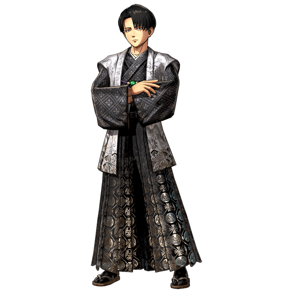 The standard and DLC costumes for Levi in the KOEI TECMO Shingeki no Kyojin Playstation