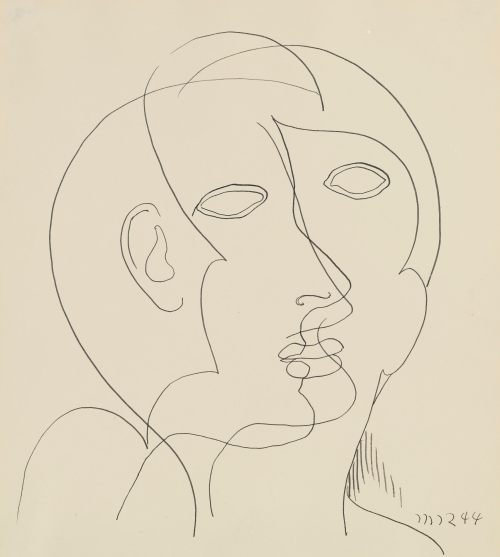 ochyming:   Man Ray  1890-1976  INTERFACIAL, 1944   Pen and ink on paper 12 x 10 7/8 in | 30.6 x 27.5 cm 