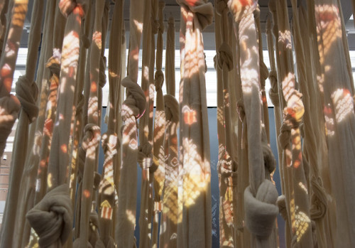 Cecilia Vicuña’s Disappeared Quipu features projected images of textiles that Vicuña chose from our 