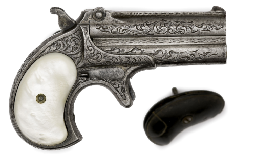 An engraved, pearl handled Remington derringer, late 19th century.
