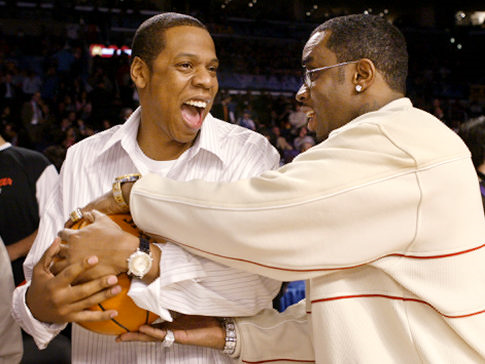 aintnojigga:Jay-Z and Diddy at the NBA All-Star Game in 2004.