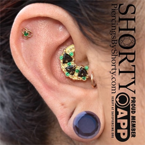 Healed #Daith with 18K gold @bvla Bravo Clicker featuring 3 5mm Smokey Quartz trillions and 7 AA 2mm