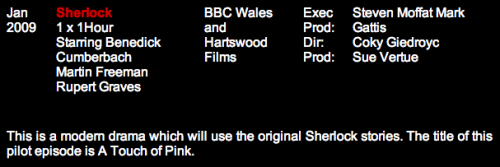 junejuly15:  skulls-and-tea:  I’ve always been curious as to whether Sherlock’s unaired pilot had a title before being ditched and reworked into ‘A Study in Pink’.  Turns out, it did: ‘A Touch of Pink’.   Sources: ∙ The current
