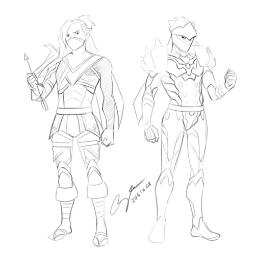 Frost Mage Mei was giving me conundrums because of her weapon…
So instead I started to sketch up the Shimada Rogue Brothers: Bloodfang Hanzo and Bonescythe Genji.
I know, I know. Hanzo should be a hunter, but Marksmanship Hunter with Cryptstalker was...