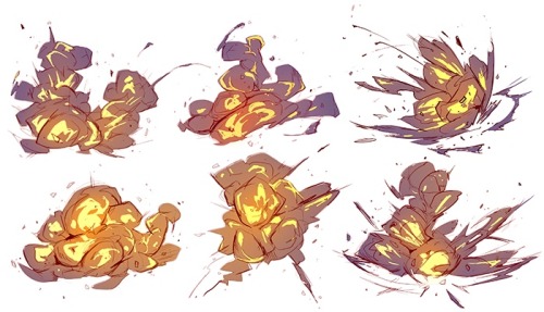 storyboard-sketch:  anatoref:  Explosion Tutorial!Top Image & Row 4Row 2: Left, Right (Video)Row 3Row 5: Left, Right, by Alex RedfishBottom Image  OMG THANK YOU 