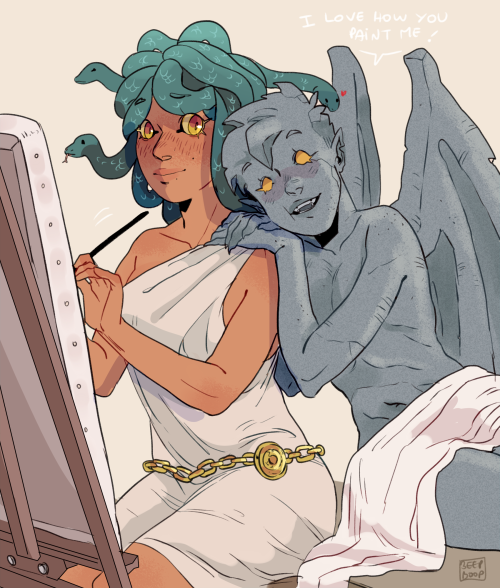 palindromordnilap:normal-horoscopes:

bogleech:

beebeedibapbeediboop:Medusa and her gargoyle gf


Everyone’s assuming her petrifying gaze would have NO effect here and that’s clearly wrong. It would be a healing stat buff actually. She can regenerate and strengthen her girlfriend by looking at her.


Just like girlfriends in real life 


Just like girlfriends in real life. 