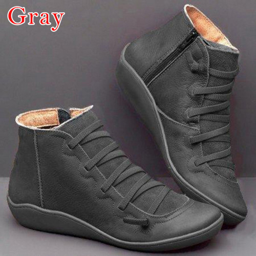 Leather Ankle Boots For Women Autumn Winter Cross Strips Vintage Shoes
