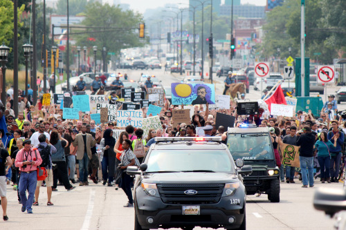 Black Lives Matter St. Paul protesters marching down Snelling Avenue to the Minnesota State Fair yes