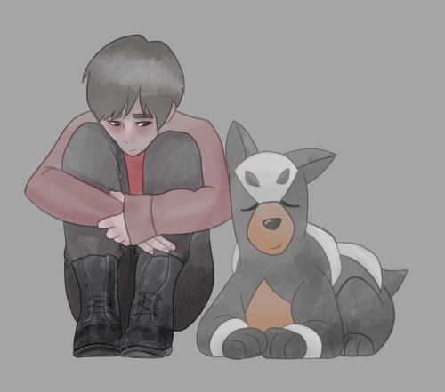 more pokémon au doodles, with baby daniil this timethe houndour belongs to his family, but he’ll eve