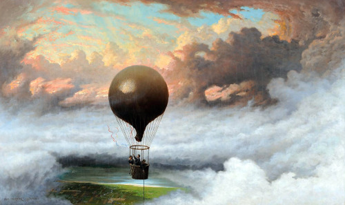 Jules Tavernier - A Balloon in Mid-Air - 1875