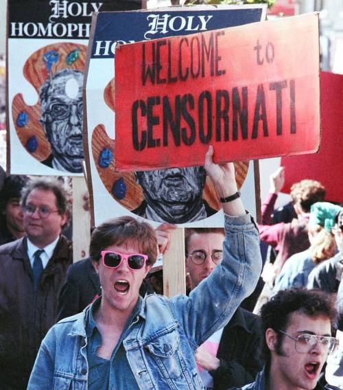 “WELCOME TO CENSORNATI” – “HOLY HOMOPHOBIA,” protestors demonstrate outside Cincinnati’s Contemporar