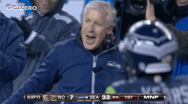 foxsports:  The Seahawks scored on a pass that bounced off a face mask and Pete Carroll did the moonwalk.  