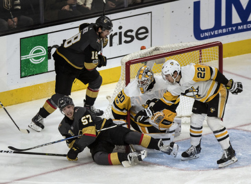 pedalingontheroadoflife: Another solid win as the Vegas Golden Knights defeat the defending champions Pittsburgh Penguins during their game at the T-Mobile Arena. Franchise goalie Vegas Golden Knights Marc-Andre Fleury (29) is back after injury and