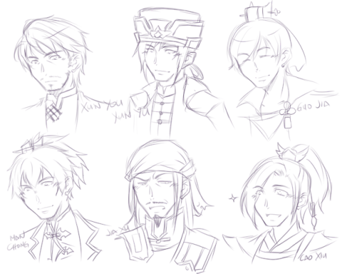 picmurasaki: Practice sketches of the Five Wei Strategists plus Cao Cao’s adorable nephew. And a bon