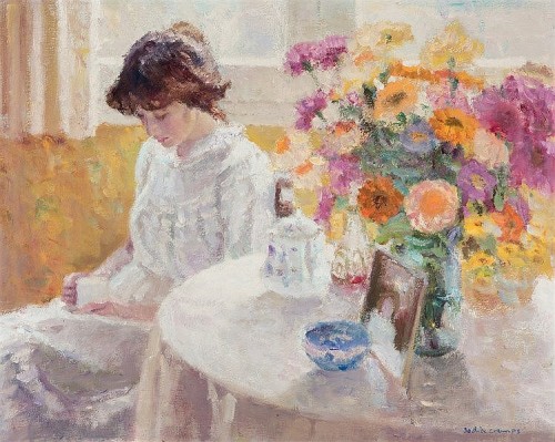 Girl drinking tea   -  Ángel Badía CampsCatalan,b.1929-Oil on canvas. 65.5 x 80 cm. 