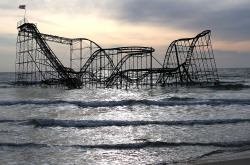 rcah:  sixpenceee:  Hurricane Sandy dropped the Casino Pier roller coaster into the Atlantic Ocean, just off Seaside Heights,   i remember driving past this right after sandy hit and it was the most insane thing i’ve ever seen 
