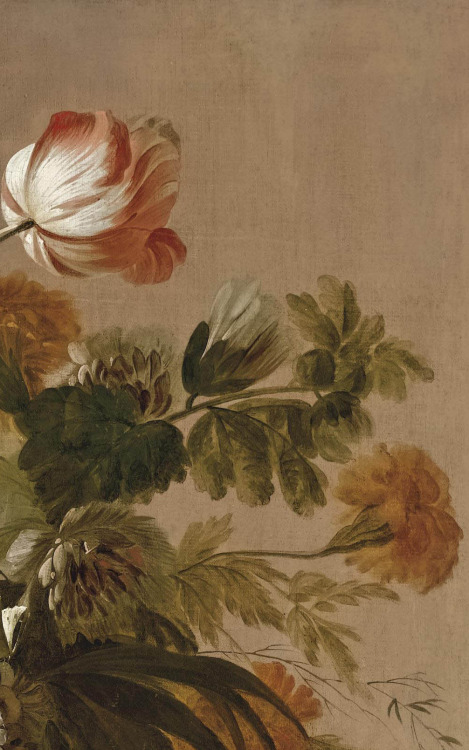laclygrantham:Flowers in Vase (details) , Follower of Jan van Huysum (Dutch, 1682–1749)