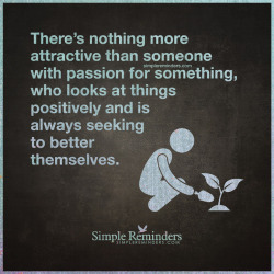 mysimplereminders:  “There’s nothing more attractive than someone with passion for something, who looks at things positively and is always seeking to better themselves.”  — Unknown Author