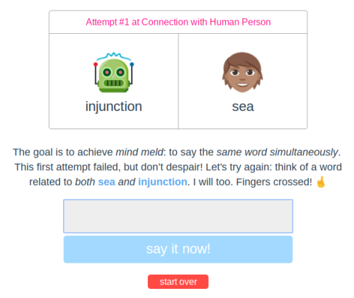 allthingslinguistic:Robot Mind Meld is a game of exploring word map relationships. From the descript