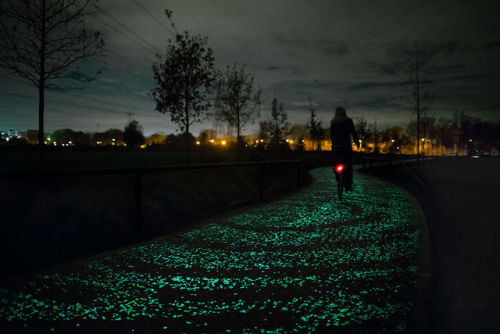 itscolossal:A Solar-Powered Glow-in-the-dark Bike Path by ‘Studio Roosegaarde’ Inspired 