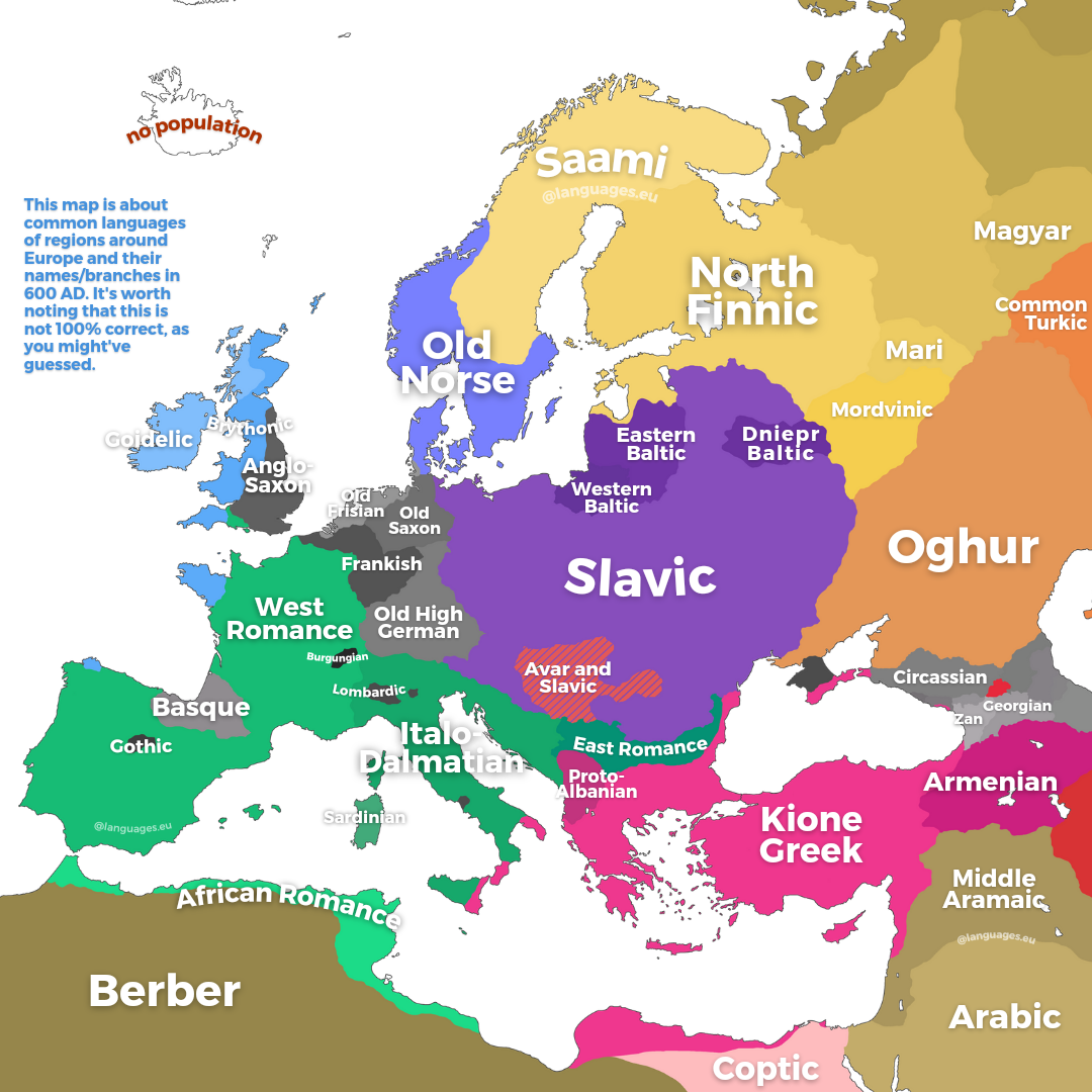 Languages of Europe around 600 AD