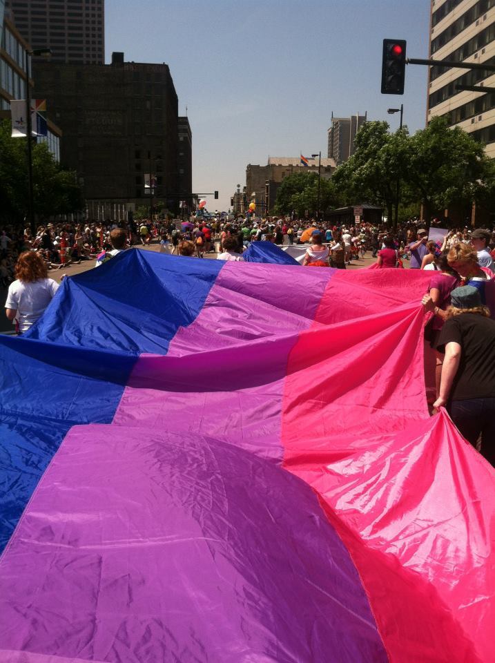 stilesisbiles:  Giant bi pride flags. The world needs more of them.