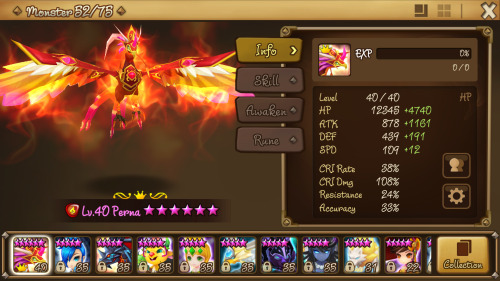 summonerswarblog: MONSTER REVIEWS Perna, the Fire Phoenix(*bad Russian accent* In Summoners War, chicken fries you.) My Monster?: Yes (ctrl-click this linky link) Naturally: 5-star Type: HP Farmable?: No First Skill: Arcane Blast-  Attacks the enemy