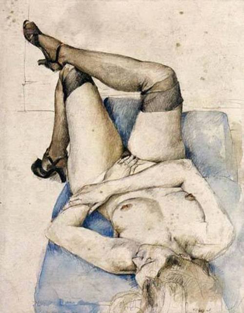 huariqueje:Female Nude (Interview)   -   Diether Kressel, 1993 German 1925-2015Drawing