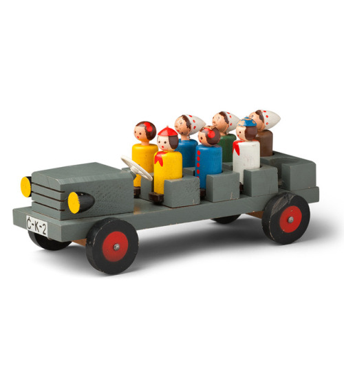 Viktor Fixl, Toy Car with Women’s Brigade, 1958. Painted Wood. Museum of Decorative Arts, Prague. Ex