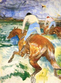 centuriespast:  TOULOUSE-LAUTREC, Henri de The Jockey 1899 Lithograph, oil and watercolour, 52 x 36 cm Private collection 