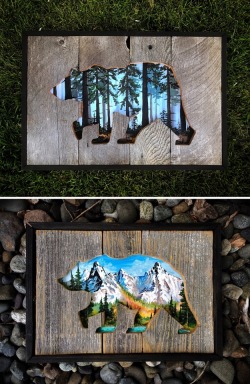 themightyneckbeard:  sosuperawesome:  Art Framed in Reclaimed Wood by Faith Montgomery on EtsySee our ‘painting’ tag Follow So Super Awesome: Facebook • Pinterest • Instagram   @mossyoakmaster here’s the post with credit still intact.  Thanks!!