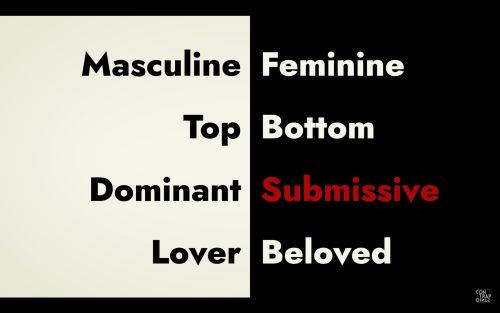 Masculine, Top, Dominant, Lover
vs
Feminine, Bottom, Submissive, Beloved