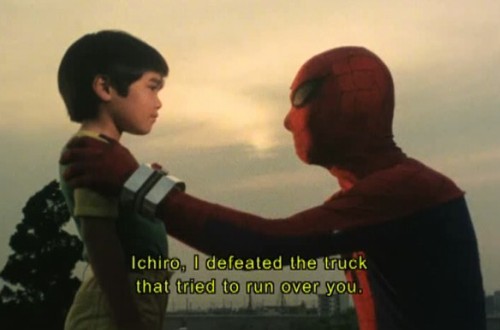 sucysucyfivedolla:twentypercentcooler:Japanese Spider-Man defeated a truck.meanwhile, in America