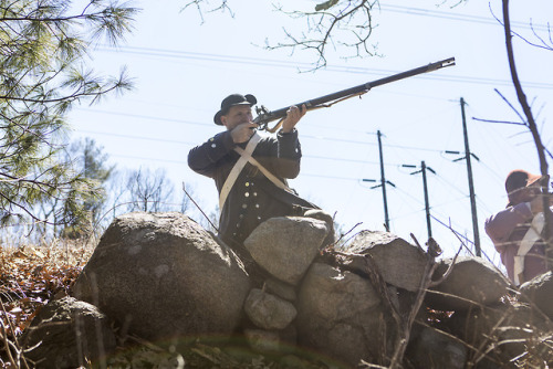 Scenes from the inspection of arms and accoutrements prior to Patriots’ Day at the Minuteman N