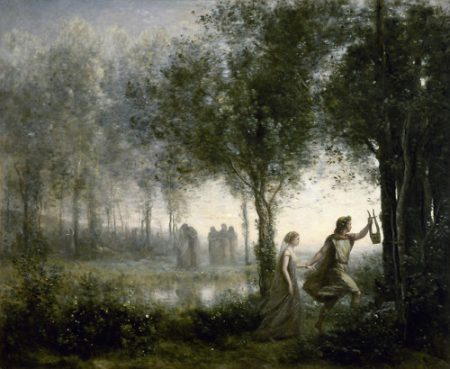 eatingbreadandhoney:Orpheus Leading Eurydice from the Underworld by Jean-Baptiste Camille Corot 1861