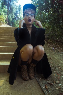 blackfashion:  Model: Jannelle Hill || IG: @_jannellehill https://instagram.com/_jannellehill/  Photographer: @hestertender Jacket: Goodwill Shoes: Zooshoo.com Hat: Dimepiecela.com