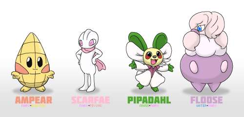 Some Fairy Type Nokemon for your viewing pleasure.From left to right, we have a corn-like sweetheart