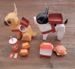 megaceros:megaceros:just finished these lads -1/3 scale papercraft miniatures from my delvery dog collectioncontinuing with these 2 french bulldogs delivering french fries (gettit?)