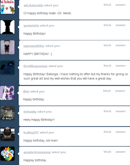 TL;DR Balooga responds to birthday wishes: I love you guys.  Condensing, so I don&rsquo;t